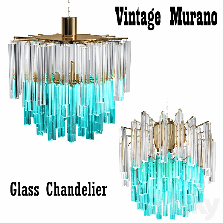 1960s Vintage Murano Glass Chandelier turquoise glass 3DS Max - thumbnail 1