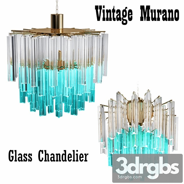 1960s vintage murano glass chandelier turquoise glass 3dsmax Download - thumbnail 1