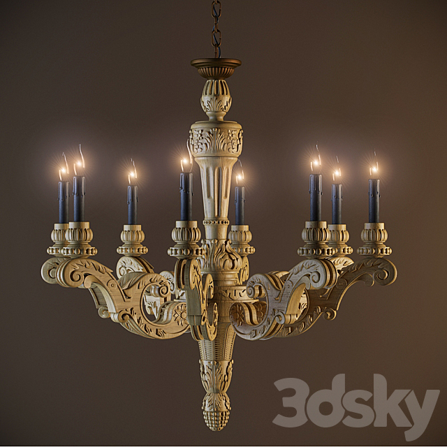 19th C. French Baroque Wood Chandelier Large 3DSMax File - thumbnail 1