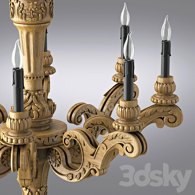 19th C. French Baroque Wood Chandelier Large 3DSMax File - thumbnail 2