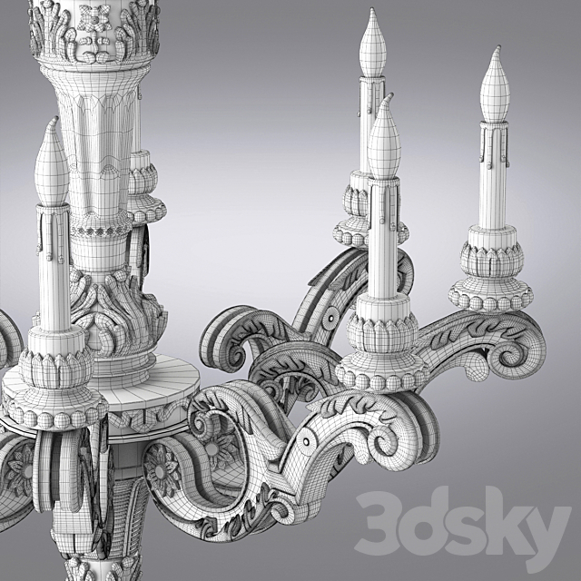 19th C. French Baroque Wood Chandelier Large 3DSMax File - thumbnail 3