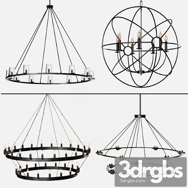 4 type restoration hardware round chandelier set 004 3dsmax Download - thumbnail 1