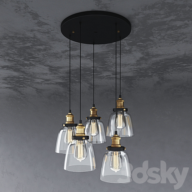 5-light Edison Lamp with Bulbs. Chandelier with 5 hangers and Edison bulbs 3DS Max Model - thumbnail 2