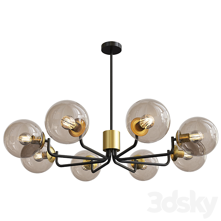 8 head brass and black chandelier with radial design 3DS Max Model - thumbnail 1