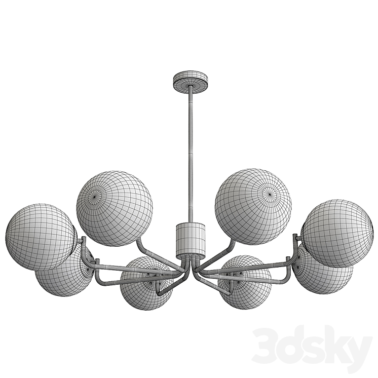 8 head brass and black chandelier with radial design 3DS Max Model - thumbnail 2