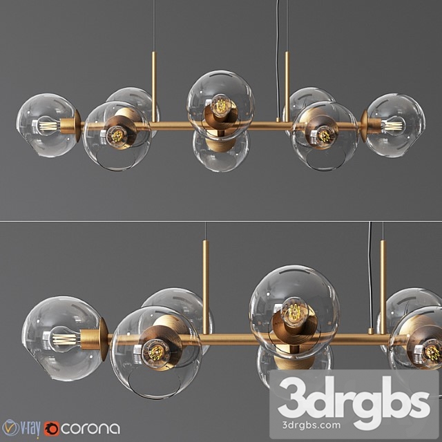 8 Light Staggered Glass Chandelier 3dsmax Download - thumbnail 1