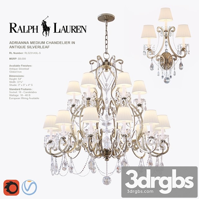 Adrianna Medium Chandelier And Triple Sconce In Antique Silverleaf 1 3dsmax Download - thumbnail 1