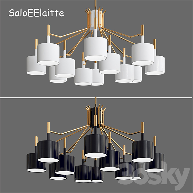 BlackWhite Shades Living Room Led Pendant Chandelier 3DSMax File - thumbnail 1