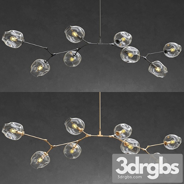 Branching bubble 8 lamps – gold and black metal - thumbnail 1