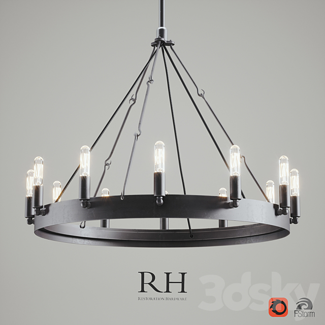 CAMINO VINTAGE CANDELABRA _ FILAMENT ROUND CHANDELIER IRON 3DS Max Model - thumbnail 2