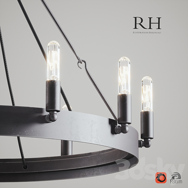 CAMINO VINTAGE CANDELABRA _ FILAMENT ROUND CHANDELIER IRON 3DS Max Model - thumbnail 3