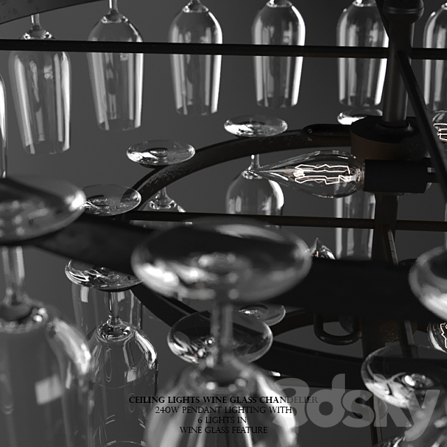 Ceiling Lights Wine Glass Chandelier 240W Pendant Lighting Wine Glass Feature 3DS Max Model - thumbnail 2