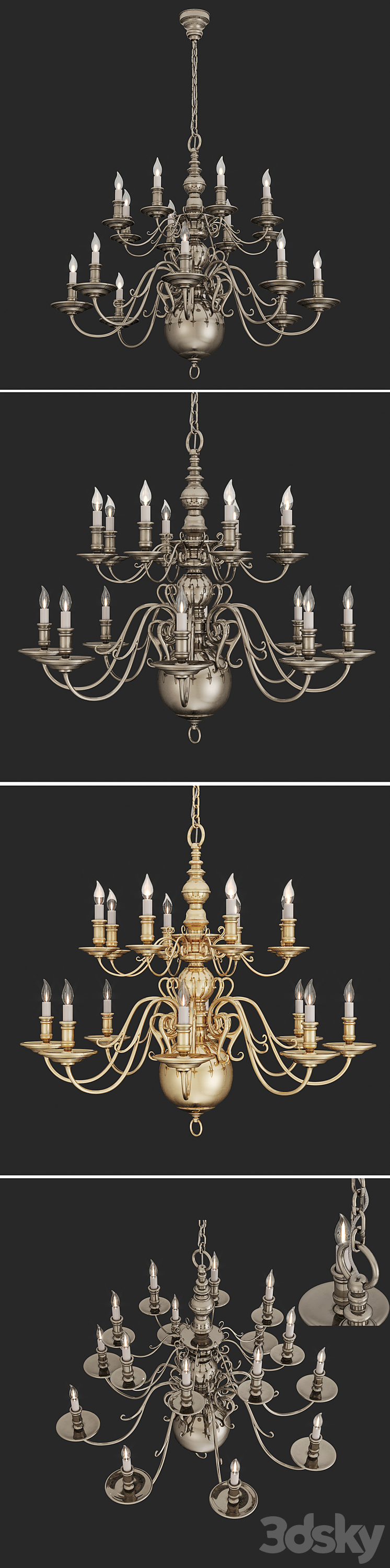 Chandelier Lillianne Sixteen-Light Chandelier 3DS Max Model - thumbnail 2