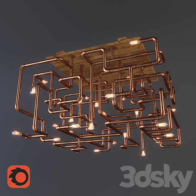 Chandelier made of copper pipes 3DSMax File - thumbnail 1