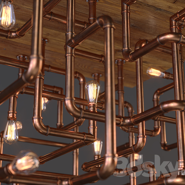 Chandelier made of copper pipes 3DSMax File - thumbnail 2