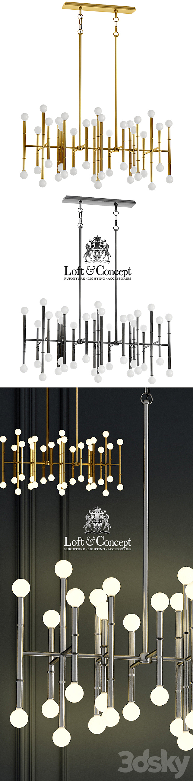 Chandelier Meurice Rectangular Chandelier Jonathan Adler 3DS Max Model - thumbnail 2