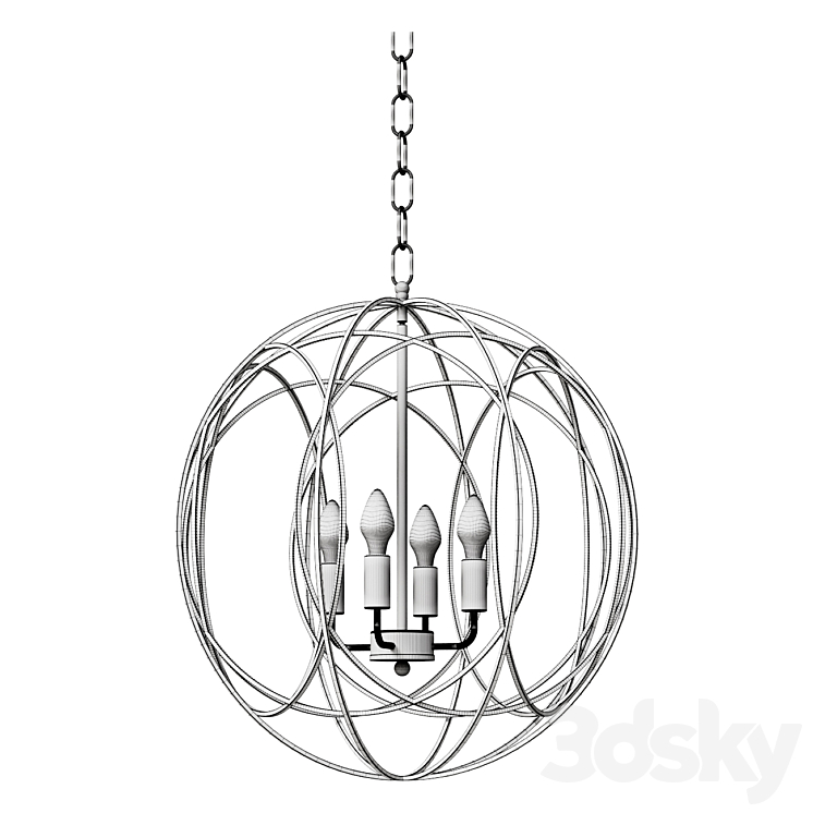 Chandelier Modern Chic Gold 4-Light Iron Chandelier Orb Chain Hanging Geometric Ceiling Lamp 3DS Max Model - thumbnail 2