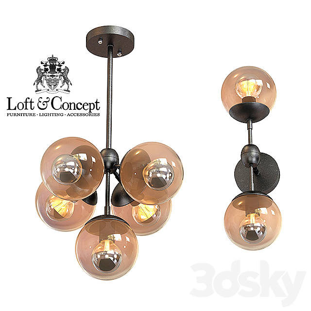 Chandelier Modo Chandelier 5 Globes 3DSMax File - thumbnail 2