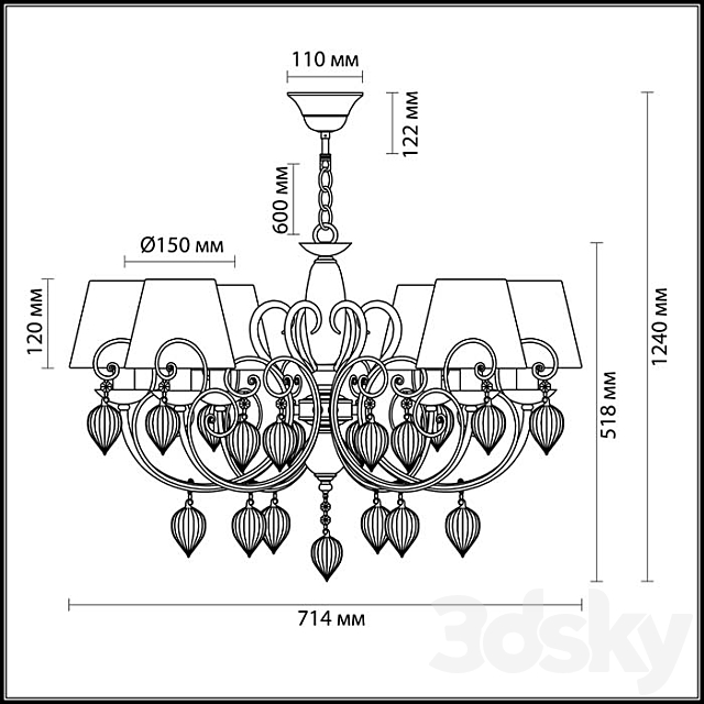 Chandelier ODEON LIGHT 3925_6 PERSIA 3DS Max Model - thumbnail 2