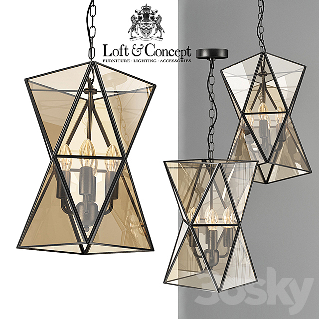 Chandelier PolyPyramid Glass Pendant 4 Cognac 3DSMax File - thumbnail 1