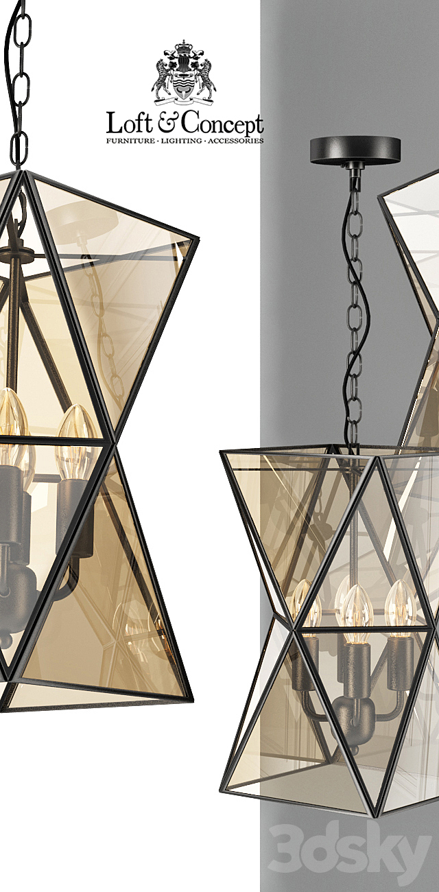 Chandelier PolyPyramid Glass Pendant 4 Cognac 3DSMax File - thumbnail 2