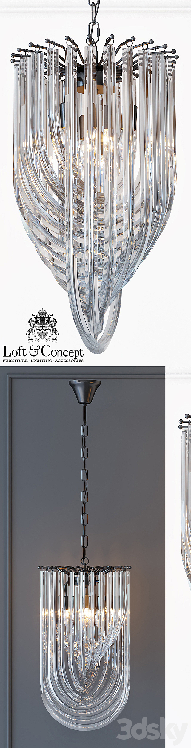 Chandelier Retro Frozen Glass Chandelier 30 Champagne 3DSMax File - thumbnail 2