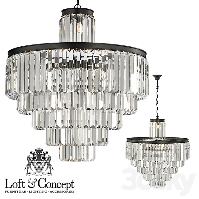 Chandelier RH 1920s Odeon Clear Glass Fringe Chandelier – 6 rings 3DSMax File - thumbnail 1