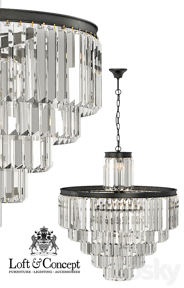 Chandelier RH 1920s Odeon Clear Glass Fringe Chandelier – 6 rings 3DSMax File - thumbnail 2