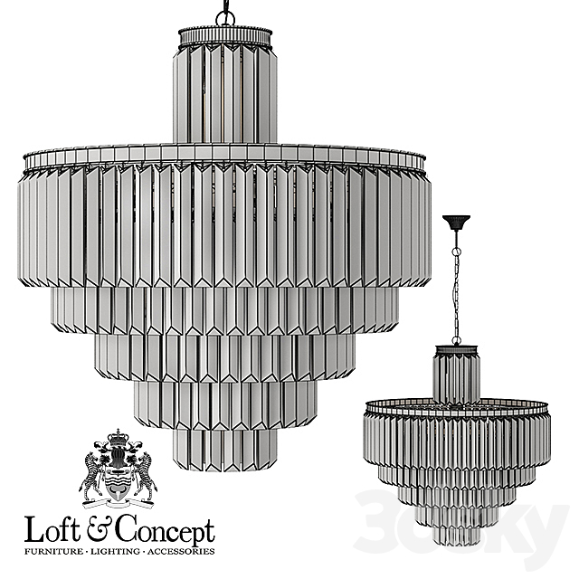 Chandelier RH 1920s Odeon Clear Glass Fringe Chandelier – 6 rings 3DSMax File - thumbnail 3