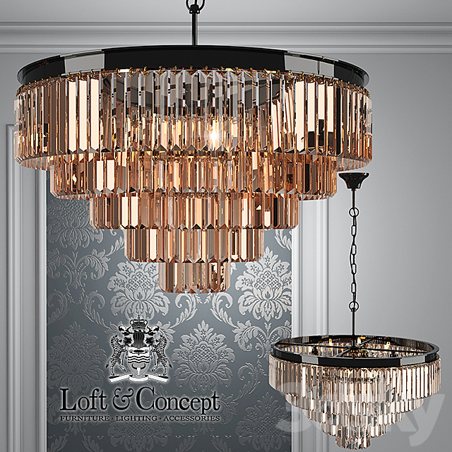 Chandelier RH 1920s Odeon Smoke Glass Fringe Chandelier – 5 rings 3DSMax File - thumbnail 1