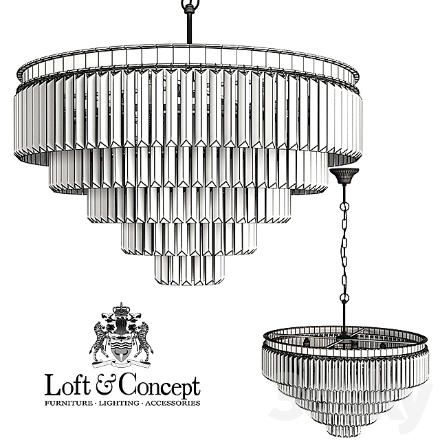 Chandelier RH 1920s Odeon Smoke Glass Fringe Chandelier – 5 rings 3DSMax File - thumbnail 3