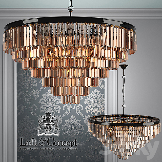 Chandelier RH 1920s Odeon Smoke Glass Fringe Chandelier – 7 rings 3DSMax File - thumbnail 1