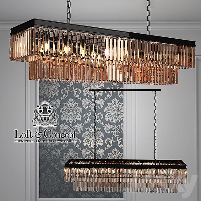 Chandelier RH 1920s Odeon Smoke Glass Fringe Grey iron 125 3DSMax File - thumbnail 1