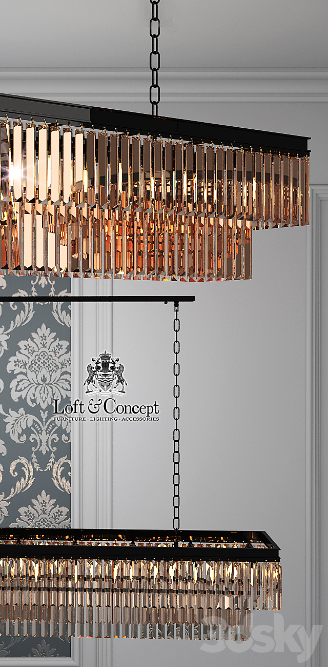 Chandelier RH 1920s Odeon Smoke Glass Fringe Grey iron 125 3DSMax File - thumbnail 2