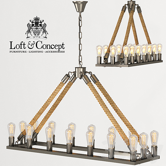 Chandelier Square Large Loft Rope Ligh 3DS Max Model - thumbnail 2