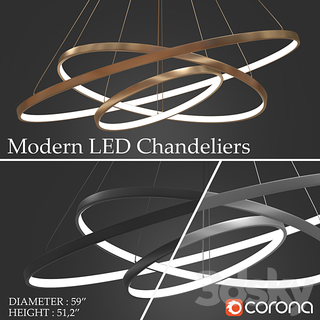 Chandeliers LED 3 rings 3DSMax File - thumbnail 1