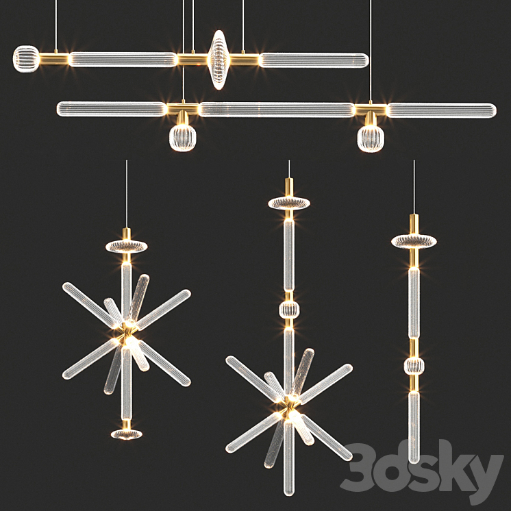 Cipher Lasvit collection chandelier 3DS Max Model - thumbnail 1