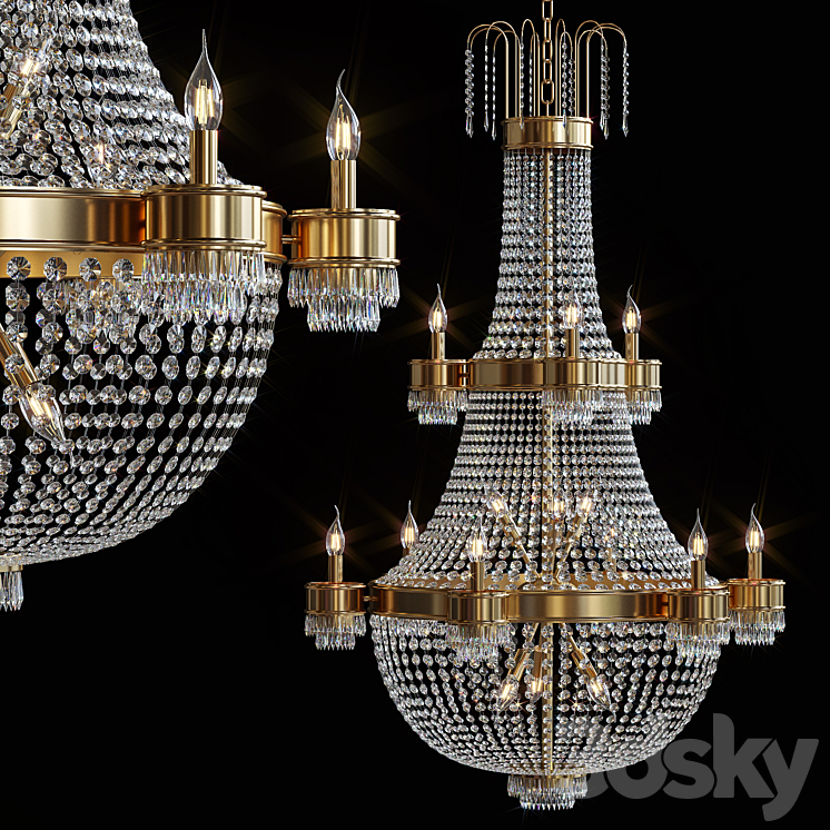 Classic crystal chandelier Brass 29 3DS Max Model - thumbnail 1