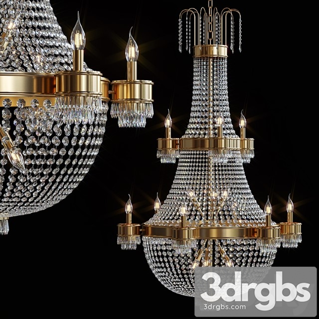 Classic Crystal Chandelier Brass 29 3dsmax Download - thumbnail 1