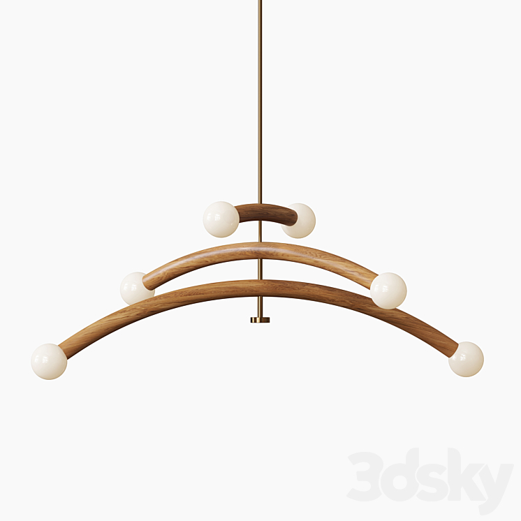 Contemporary Bleached White Oak and Brass LED Chandelier 3DS Max Model - thumbnail 2