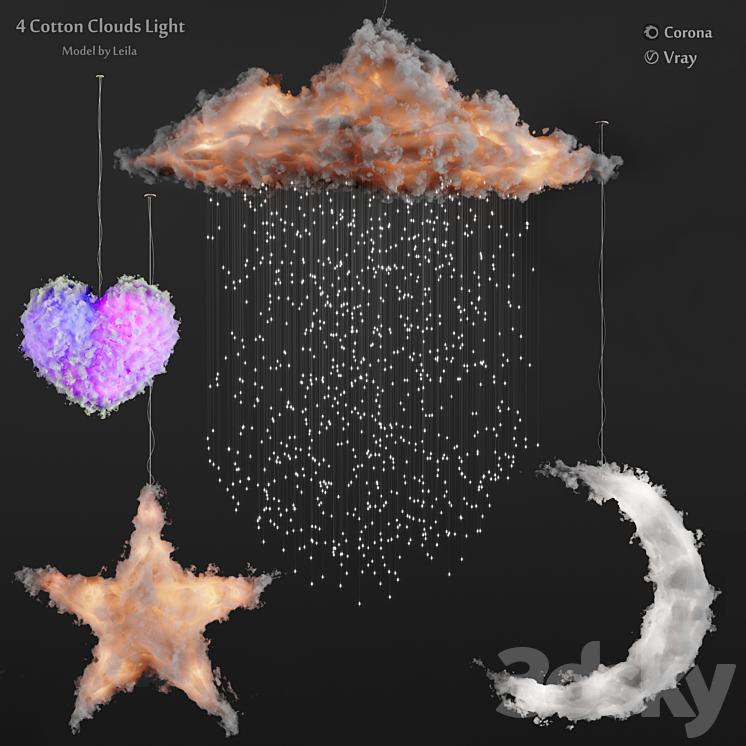 Cotton clouds lights 3DS Max Model - thumbnail 1