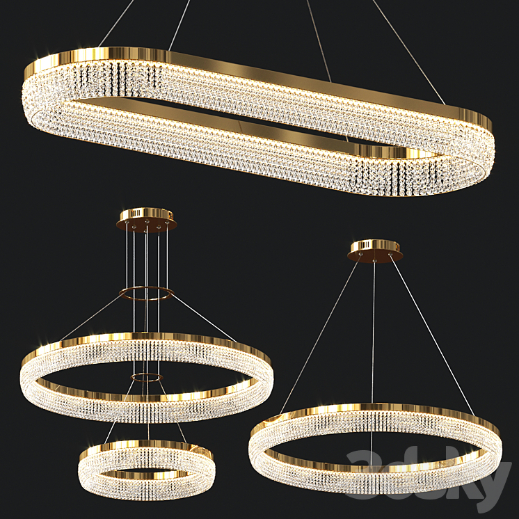 Crystal Ring Chandeliers 3DS Max Model - thumbnail 1