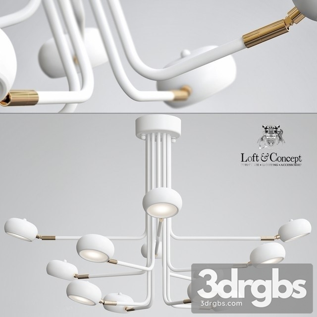 Curved Stix Chandelier 12 White 3dsmax Download - thumbnail 1