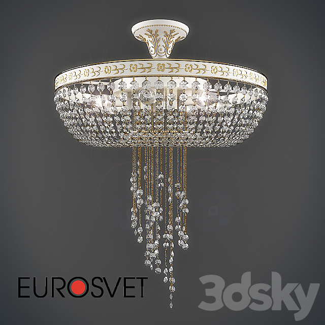 EUROSVET Crystal Chandelier 3647_6 white gold _ transparent crystal Strotskis 3DSMax File - thumbnail 1