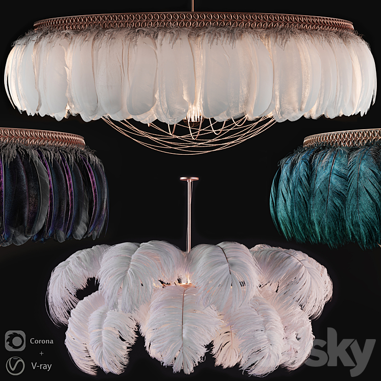 Feather modern chandeliers 3DS Max Model - thumbnail 3