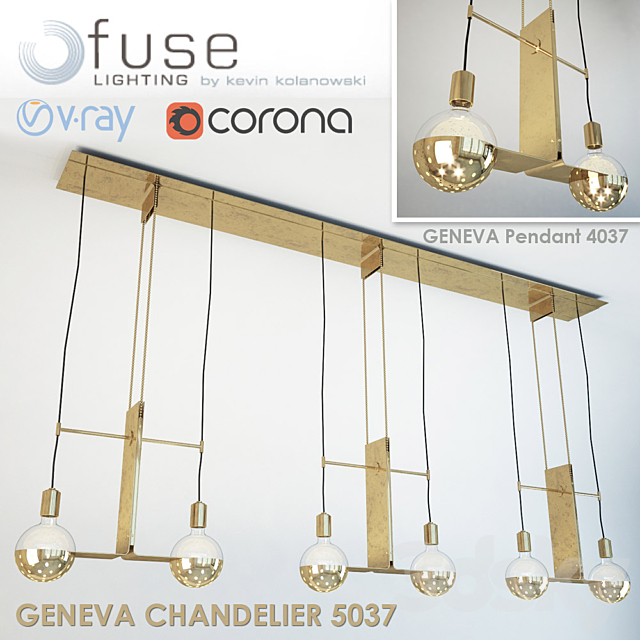 Fixtures and Geneva Chandelier Pendant by Fuse Lighting 3DS Max Model - thumbnail 1