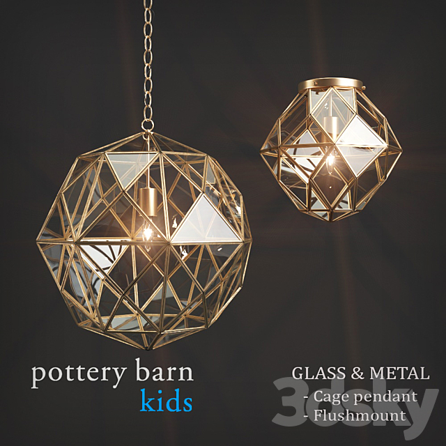 Fixtures Pottery Barn Kids Glass & Metal Cage Pendant _ Flushmount 3DS Max Model - thumbnail 1