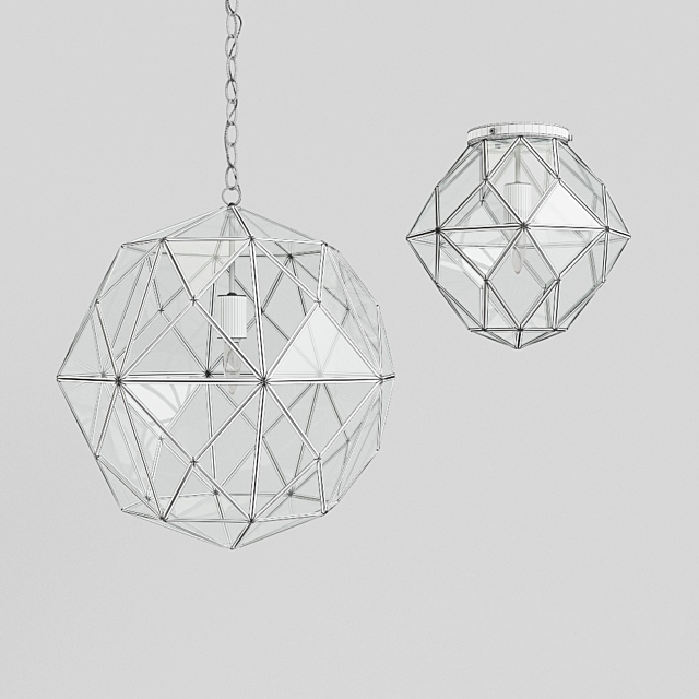 Fixtures Pottery Barn Kids Glass & Metal Cage Pendant _ Flushmount 3DS Max Model - thumbnail 3