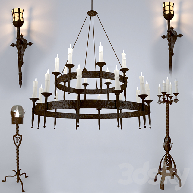 forged chandelier lamps candlesticks 3ds Max - thumbnail 1