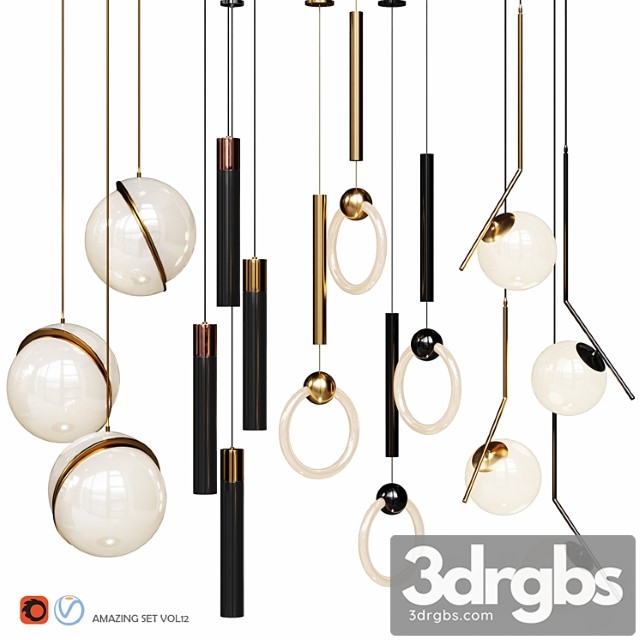 Four pendant lights amazing set vol12 3dsmax Download - thumbnail 1